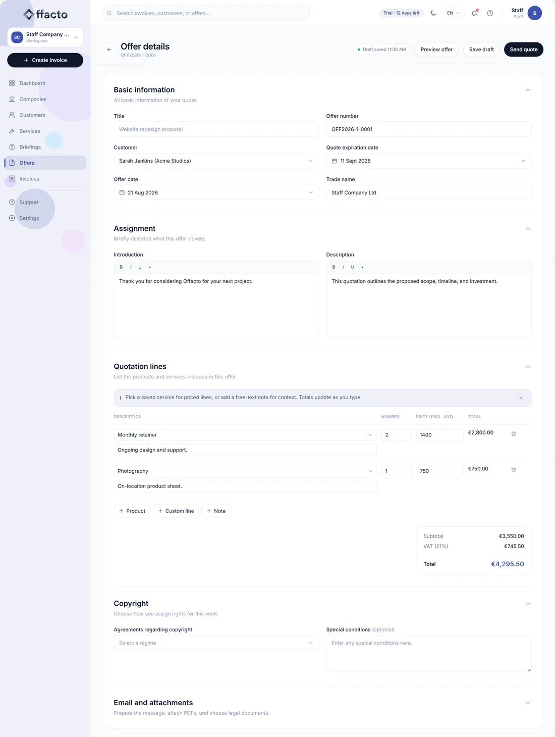 Offerte-builder in Offacto
