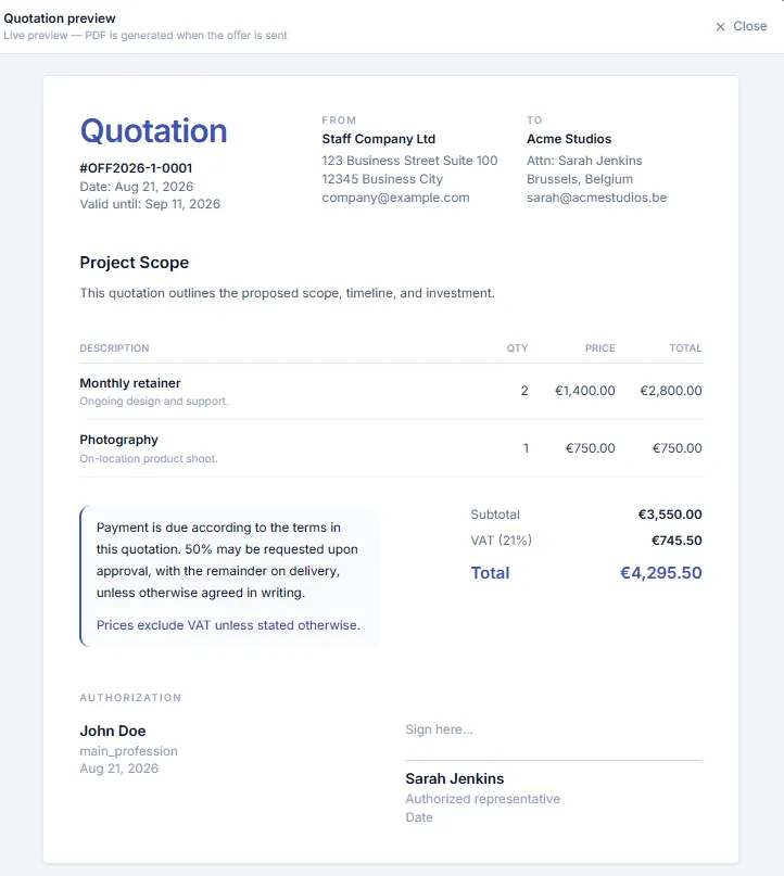 Facturen, offertes, presentaties en e-mails in jouw huisstijl